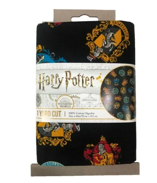 Hogwarts house crests on quilting cotton