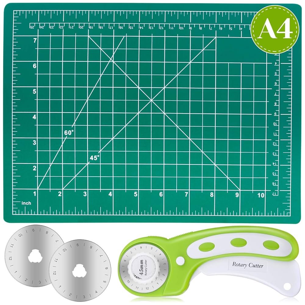 Rotary cutter set with mat and replacement blades