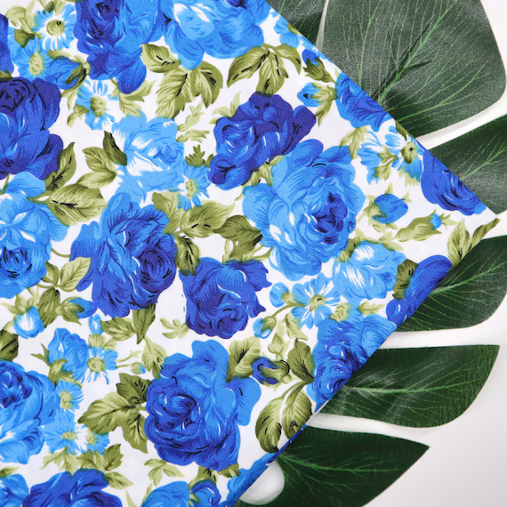 Blue Roses on Navy Background Cotton