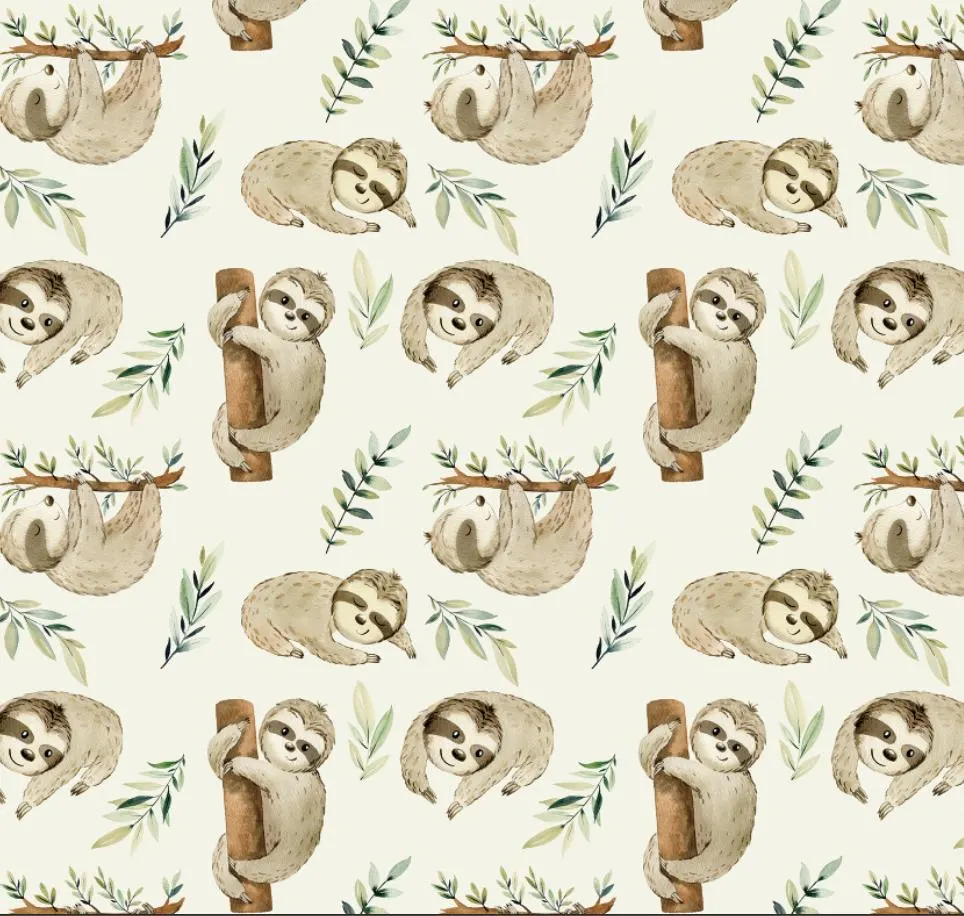 cute sloth fabric with tropical leaves for upholstery