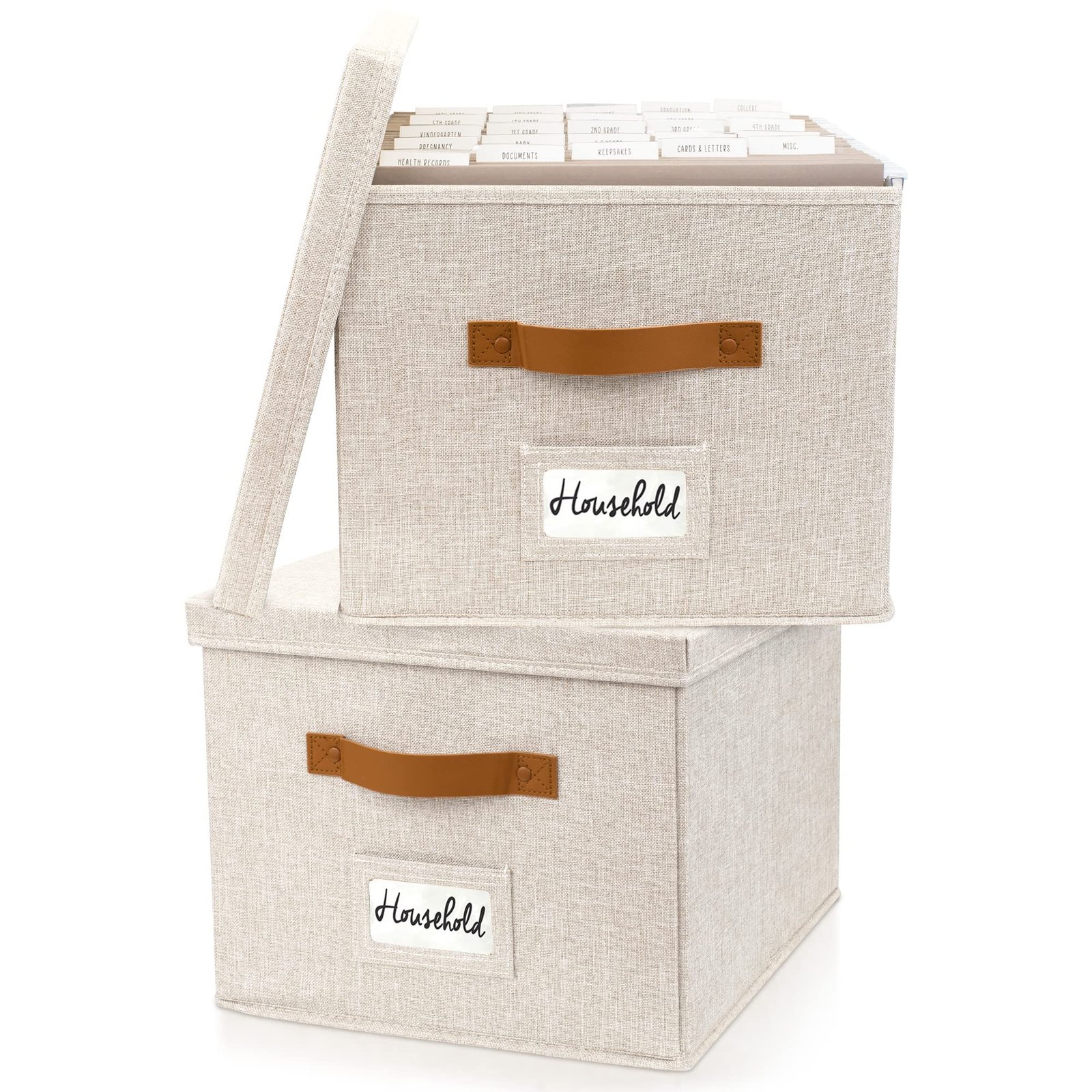 collapsible fabric file box with lid for document storage