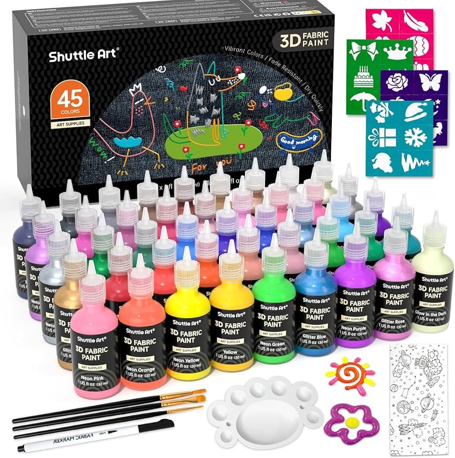 complete fabric paint set with colors brushes stencils