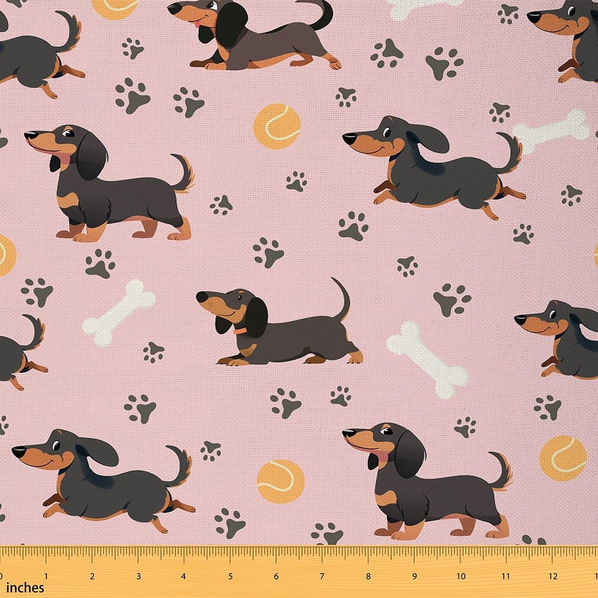 cute dachshund fabric cartoon dogs paw prints