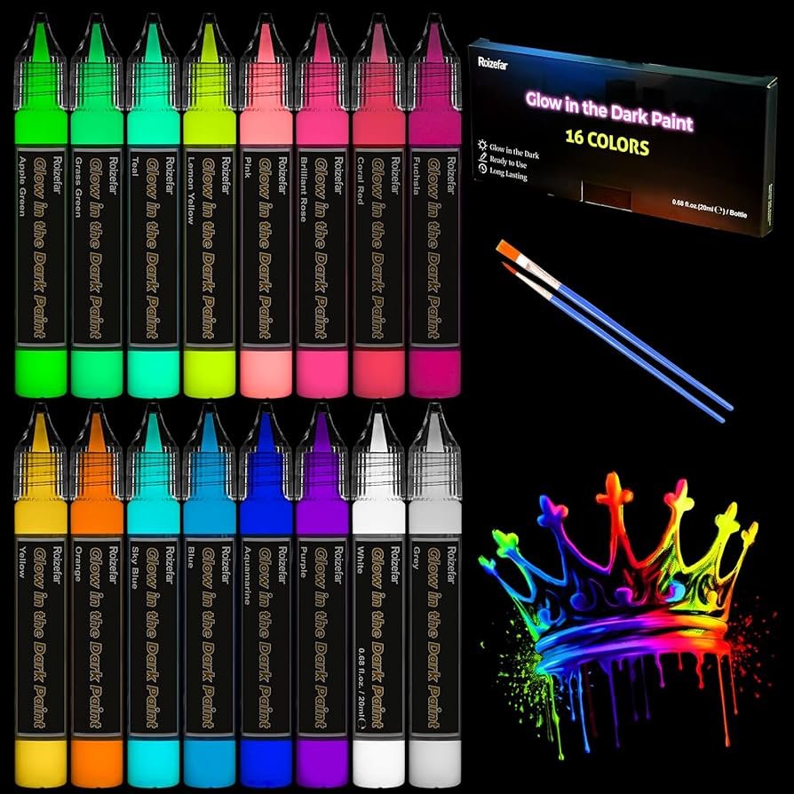 roizefar 16 color glow fabric paint set with brushes
