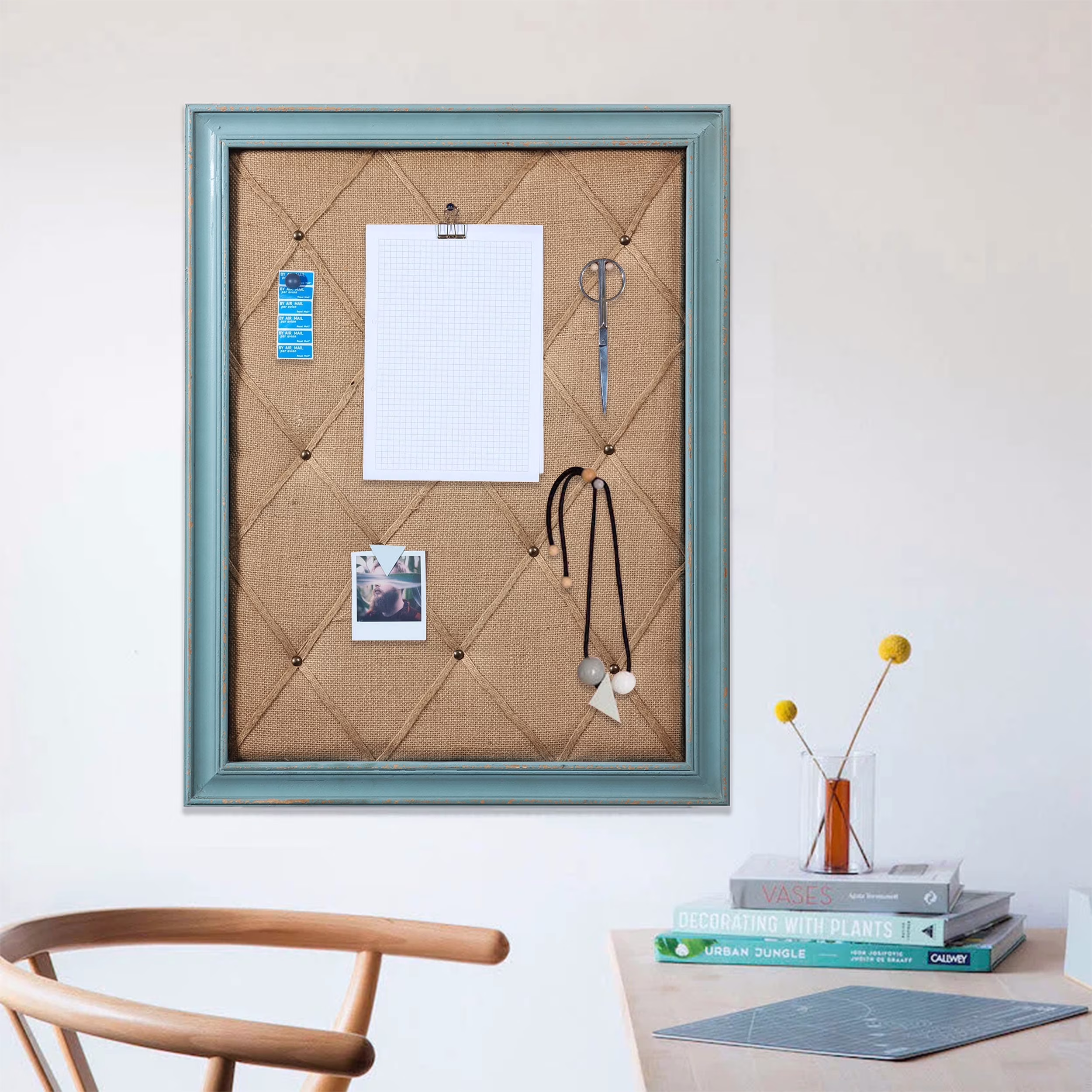 rustic blue frame burlap bulletin board memo display