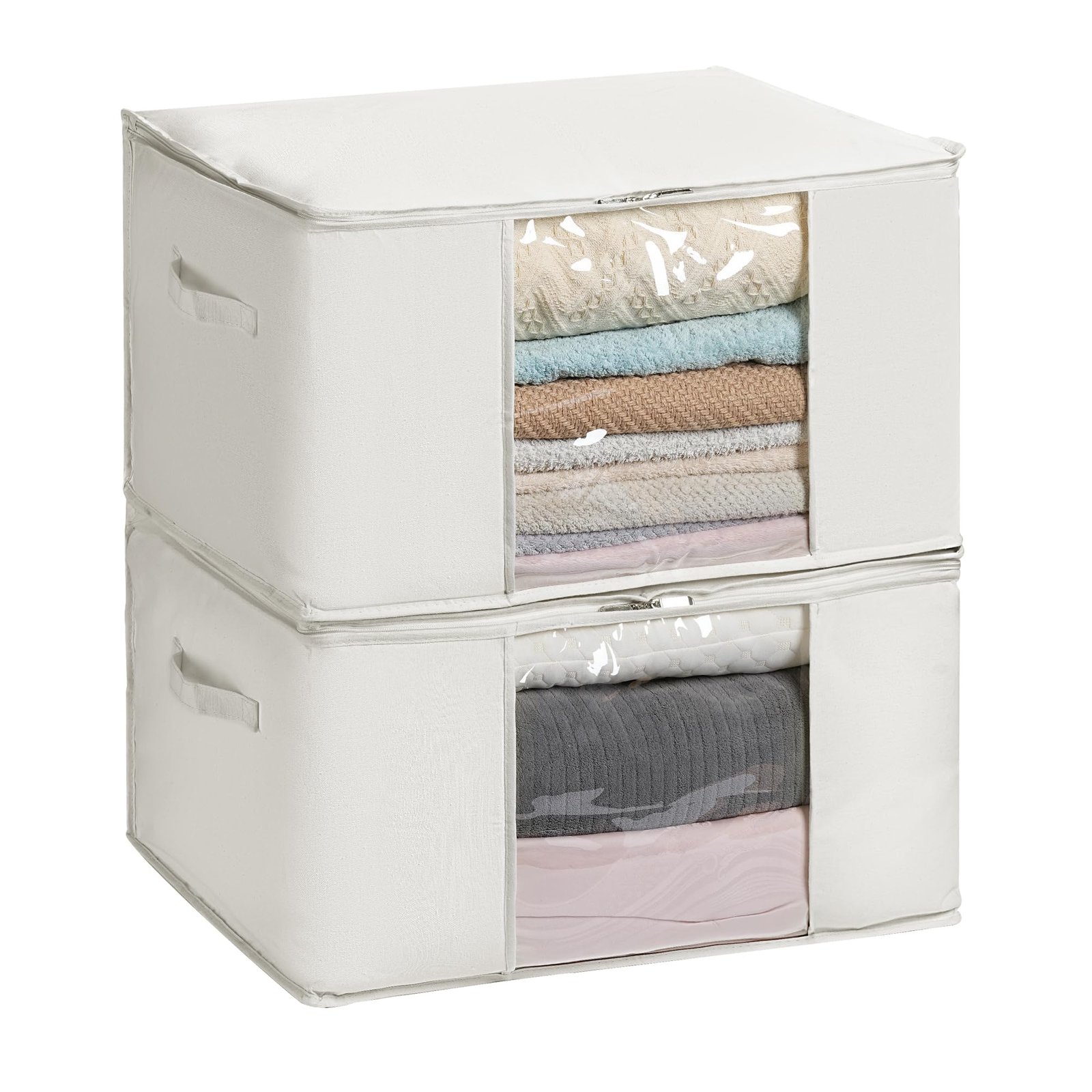 gray fabric storage cubes with zipper and clear window for closet organization